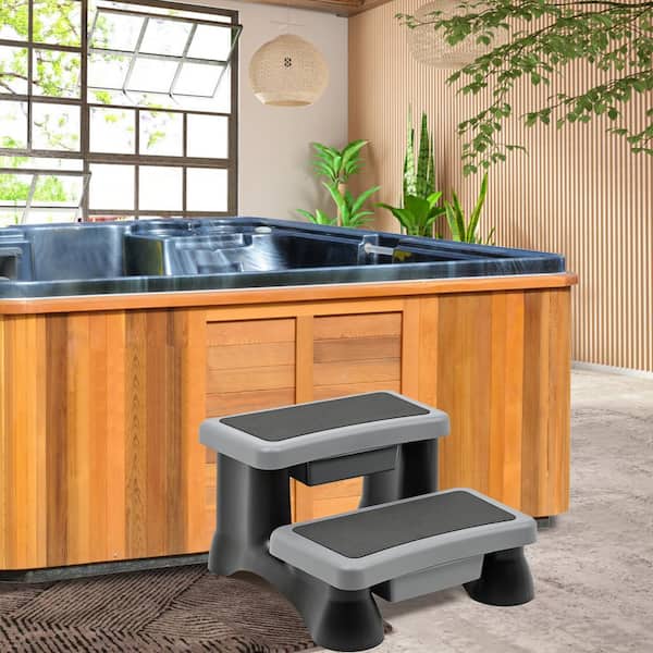 BOZTIY Spa and Hot Tub Steps, 1.25 ft. Polyethylene Universal Steps Hot Tub Stairs Telescoping Flagpole with Prevent falls