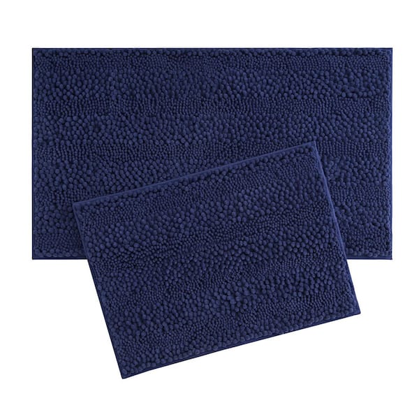 Non-Slip Astor Chenille Blue 20 in. x 34 in. Polyester 2- Piece Bath Mat Set