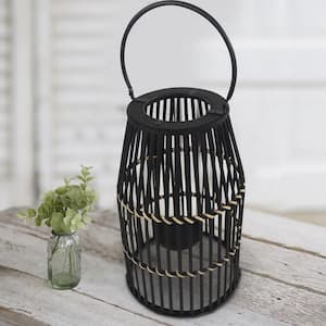 Black Decorative Drum Shaped Open Cage Bamboo Lantern Large