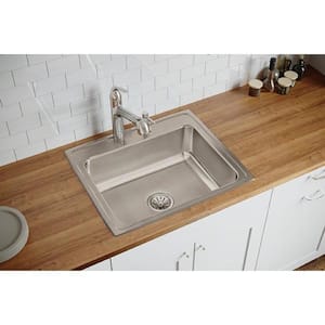Lustertone Drop-In Stainless Steel 25 in. 2-Hole Single Bowl Kitchen Sink