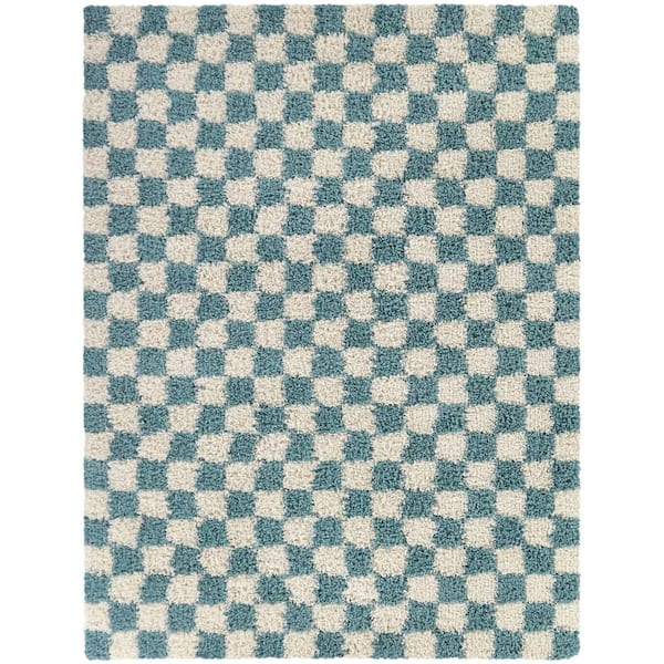 Mackie Aqua 5 ft. 3 in. x 7 ft. Checkered Area Rug