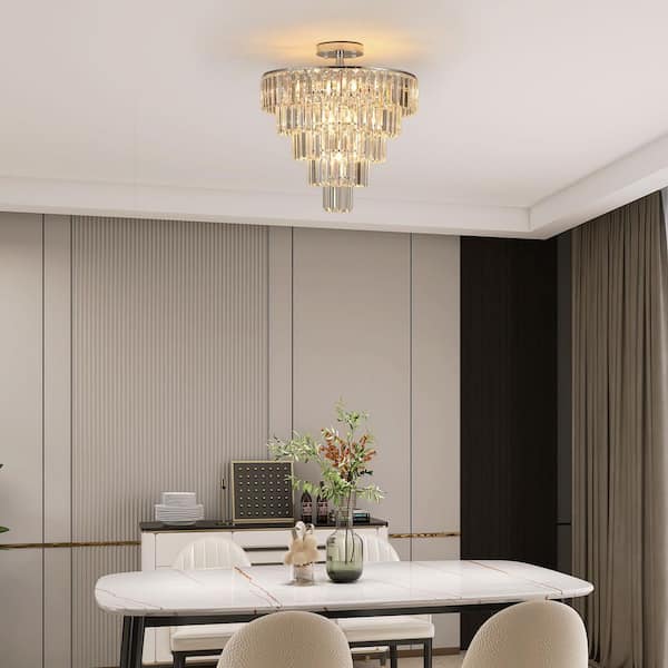 10 Light Chrome FInish Crystal Chandelier for Living Room, Dining Room with no Bulbs included