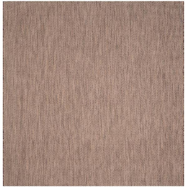 Courtyard Brown/Beige 4 ft. x 4 ft. Solid Color Chevron Indoor/Outdoor Square Area Rug