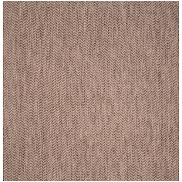 SAFAVIEH Courtyard Brown/Beige 7 ft. x 7 ft. Square Geometric Indoor/Outdoor Patio  Area Rug