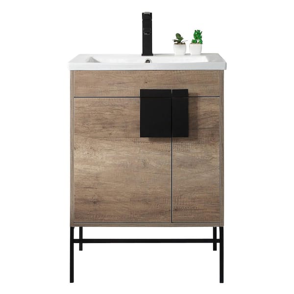 FINE FIXTURES Shawbridge 24 in. W x 18.11 in. D x 33.5 in. H Bath Vanity in Shadow Gray with Ceramic Vanity Top in White