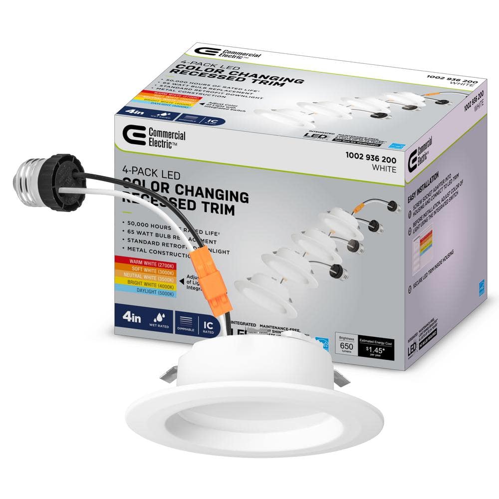 4-Inch White Dimmable LED Recessed Trim with Adjustable Color Technology (4-Pack)