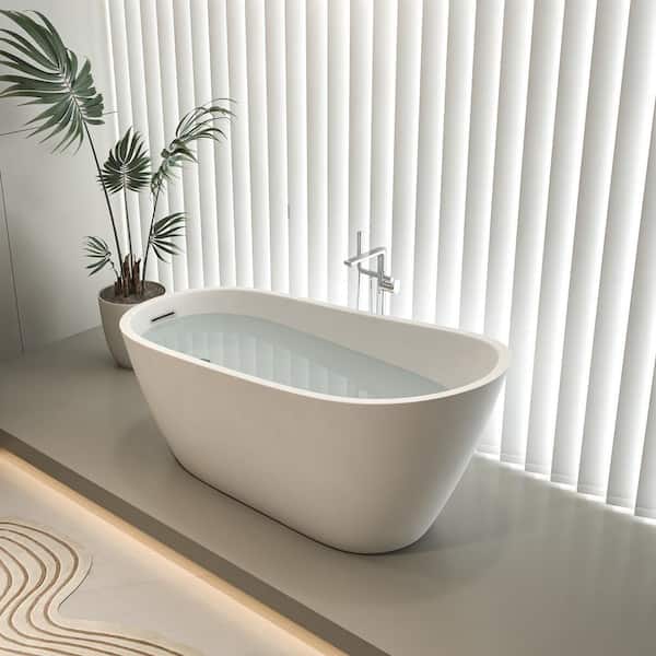 67 in. x 30.7 in. Acrylic Soaking Freestanding Single Slipper Bathtub with Chrome Drain in Glossy White