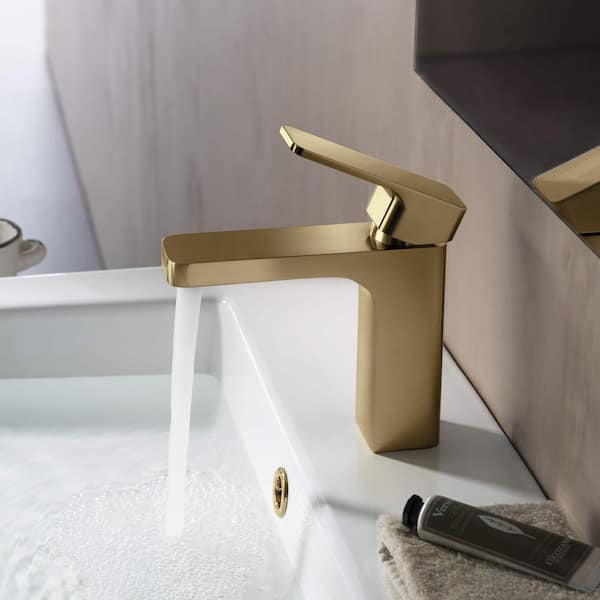 1- Handle 6.25 in. H Single Hole Bathroom Sink Faucet with Supply Lines and Pop-Up Drain in Brushed Brass