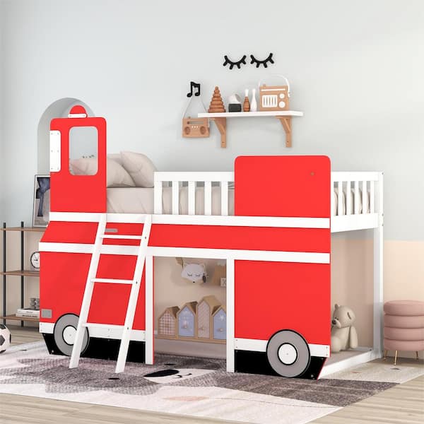 ANBAZAR Red Bus-Shaped Size Bed with Under-bed Storage Space. Loft Bed with Inclined Ladder, Kids Wood Loft Bed 00023ANNA - The Home Depot