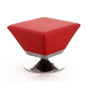 Diamond Red and Polished Chrome Swivel Accent Ottoman