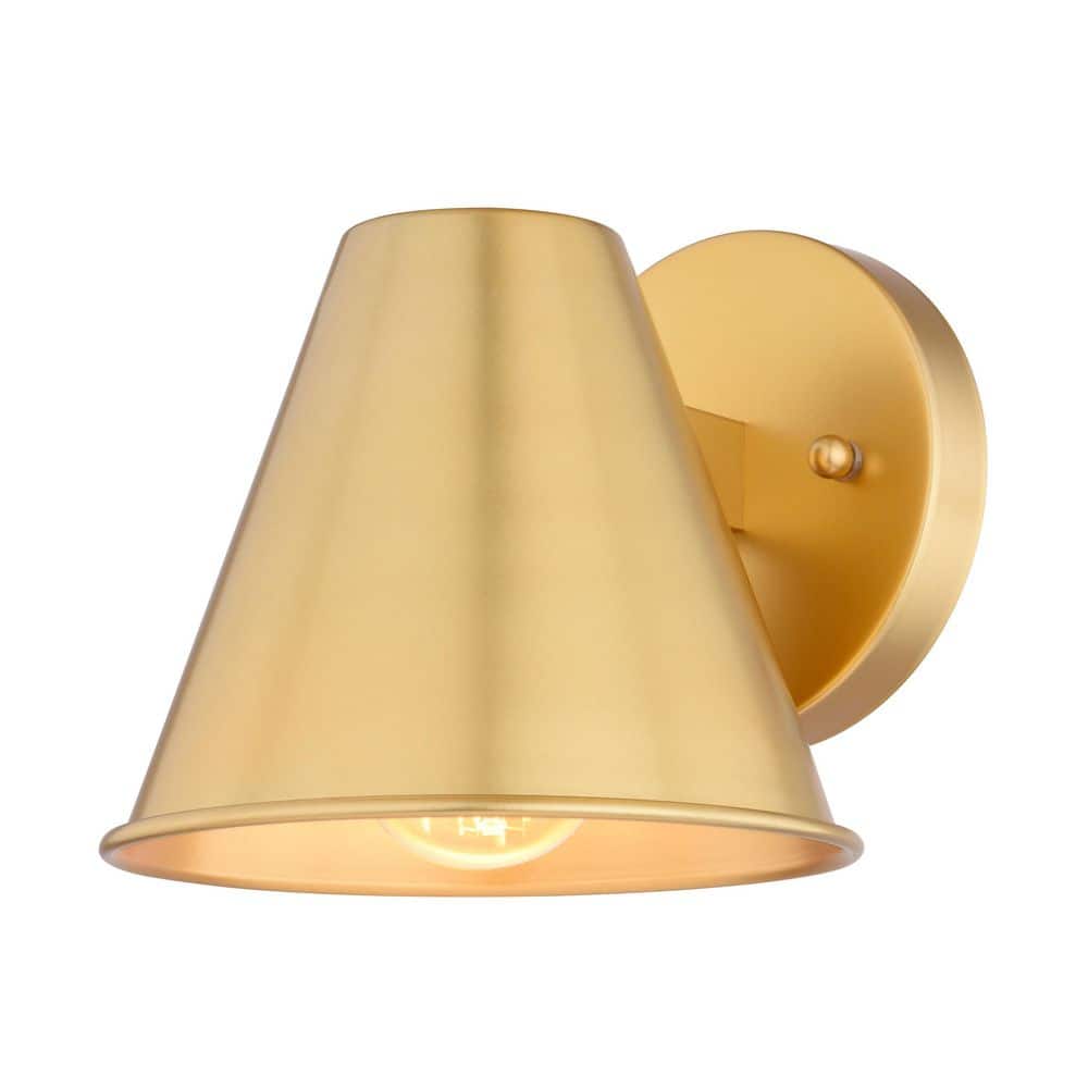 Smith 6.25 in. H 1-Light Gold Modern Indoor-Outdoor Wall Sconce, Metal Cone Shade, Dark Sky Compliant Wall Mount Lantern price history on PriceWatchPro