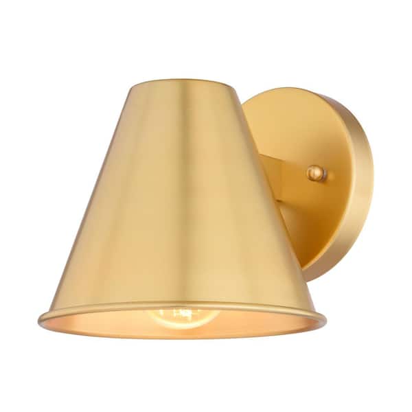 Smith 6.25 in. H 1-Light Gold Modern Indoor-Outdoor Wall Sconce, Metal Cone Shade, Dark Sky Compliant Wall Mount Lantern