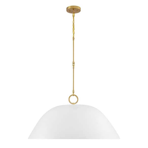 Alta 30 in. W x 33 in. H 1-Light White Bisque/Brass Pendant Light with Spun Bamboo Shade, No Bulb Included