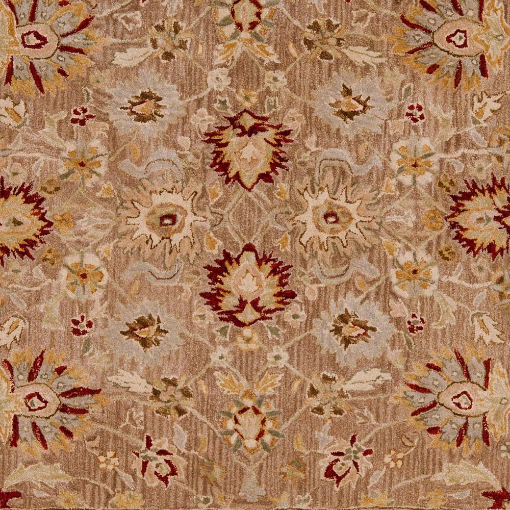 Handmade Tufted Tan/Ivory Floral Wool Square Rug 8'x8'