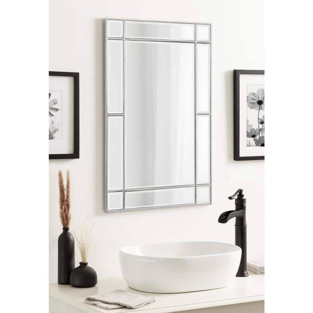 Silver Rectangular Wood Vanity Wall Mirror 20 x 30
