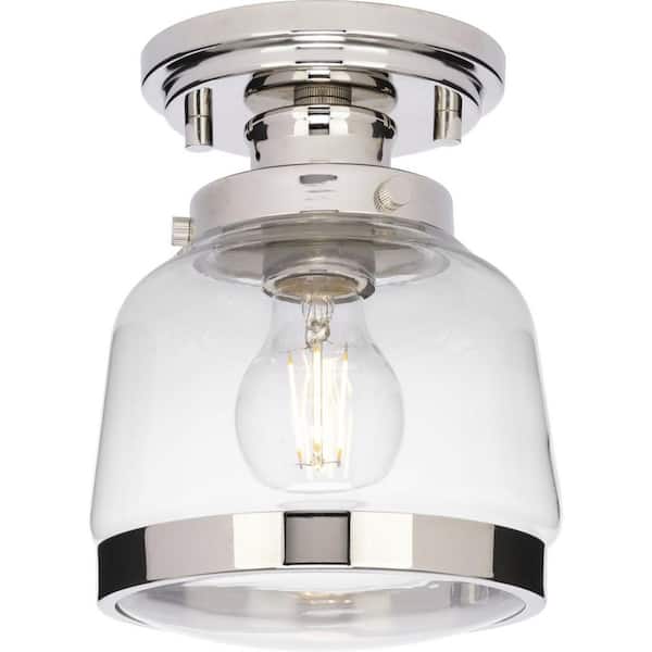 Progress Lighting Judson 8 in. 1-Light Polished Nickel Semi-Flush Mount for Bedroom or Hallway Farmhouse