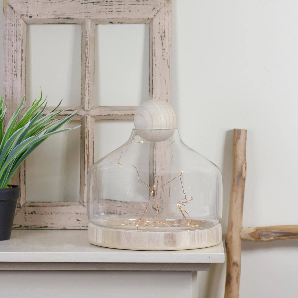 Clear Glass Hurricane with Wooden Lid and Base, 12.5"