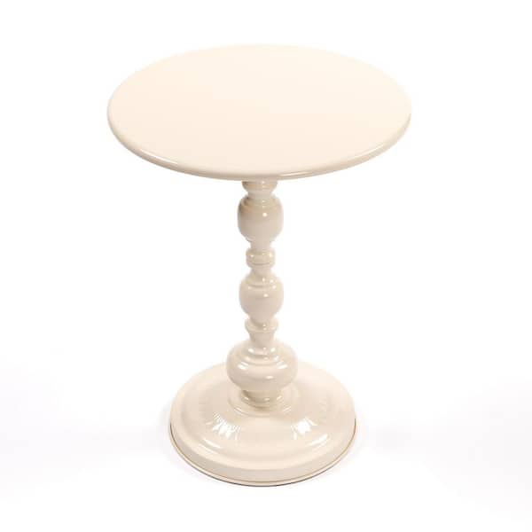 21.30 in. H Cream White Metal Round Outdoor Side Table for Garden, Lawn, Backyard