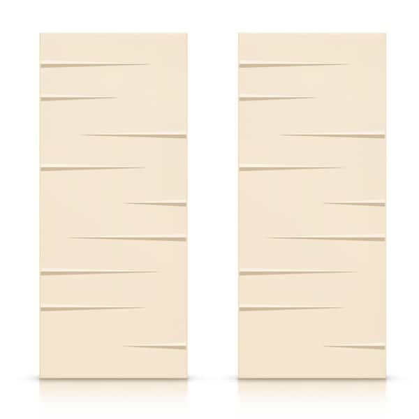 CALHOME 84 in. x 80 in. Hollow Core Beige Painted Composite MDF Interior Double Closet Sliding Doors