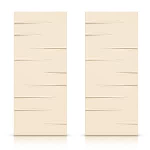 84 in. x 96 in. Hollow Core Beige Stained Composite MDF Interior Double Closet Sliding Doors