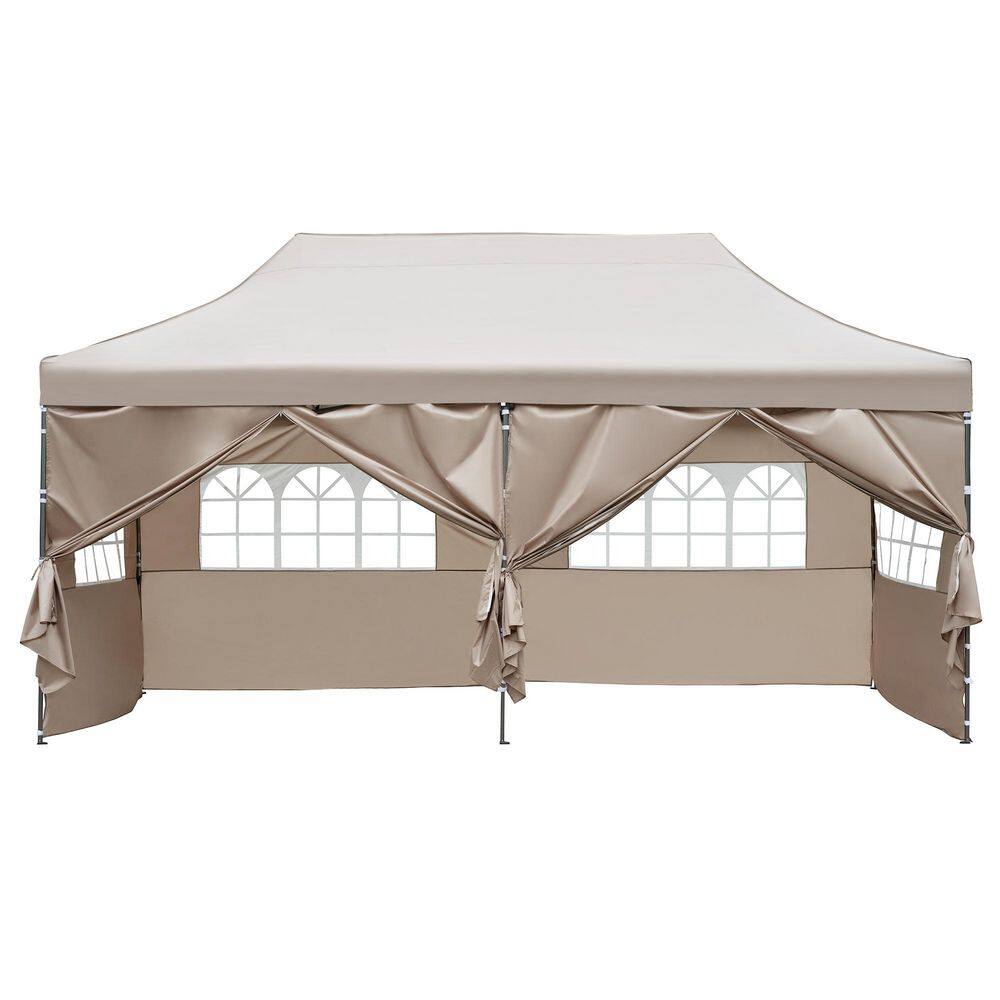 10 ft. x 20 ft. Khaki Outdoor Pop Up Canopy Tent with 6-Sidewalls, 3-Height