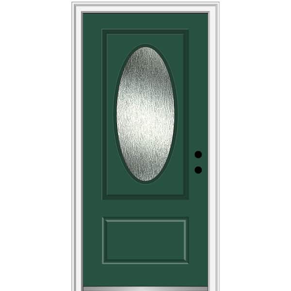 MMI Door 36 in. x 80 in. Left-Hand/Inswing Rain Glass Hunter Green Fiberglass Prehung Front Door on 6-9/16 in. Frame