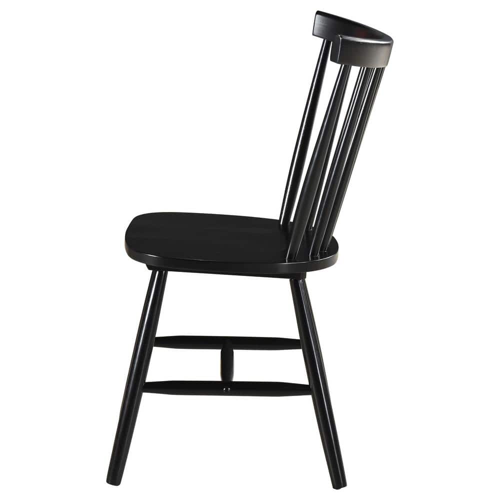 Black Solid Wood Windsor Side Chair Set with Slat Back