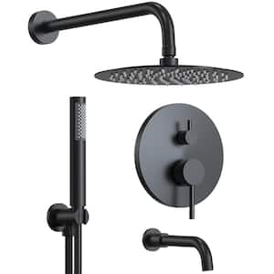 3-Spray Round High Pressure Wall Bar Shower Kit Tub and Shower Faucet with Hand Shower in Matte Black (Valve Included)