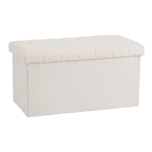 Storage White Boucle Bench Ottoman