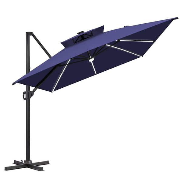 cloud mountain 10 ft cantilever patio umbrella cantilever CLOUDFLY 13 x 10 ft. Cantilever Patio Umbrella with Solar Lights 360°  Rotation Rectangular Outdoor Offset Umbrella in Navy Blue 106PUNAV