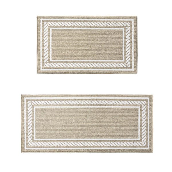 Washable Skid Resistant Beige /White 2.2 ft. x 4 ft. / 2.2 ft. x 5 ft. All Loop Tufted Area Rug Set
