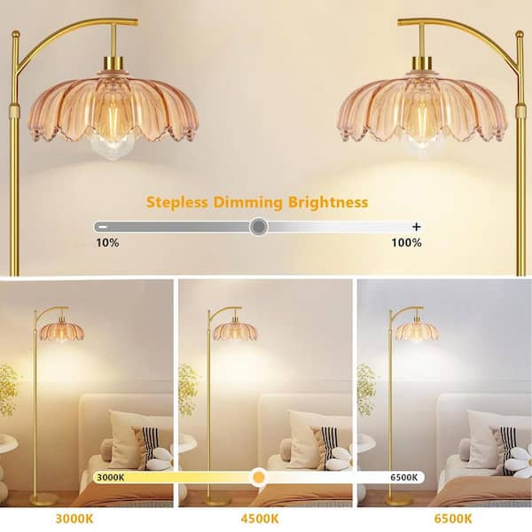 69-inch Gold Metal Retro Dimmable Yellow Shade Curved LED Floor