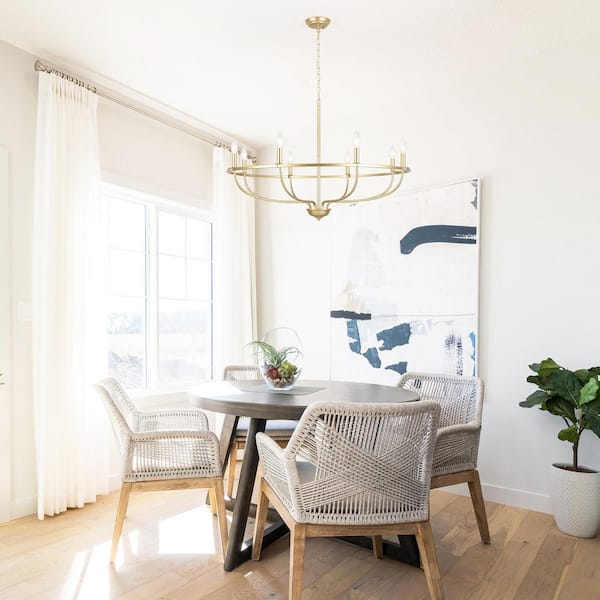 8-Light Gold Modern Hanging Candlestick Linear Chandelier Lighting Fixture for Kitchen Island