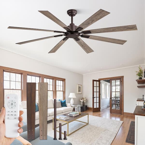 72 in. Modern Bronze Ceiling Fan No Light-Remote, Downrod, Angled Mount for Shop, Garage and Covered Outdoor Patios