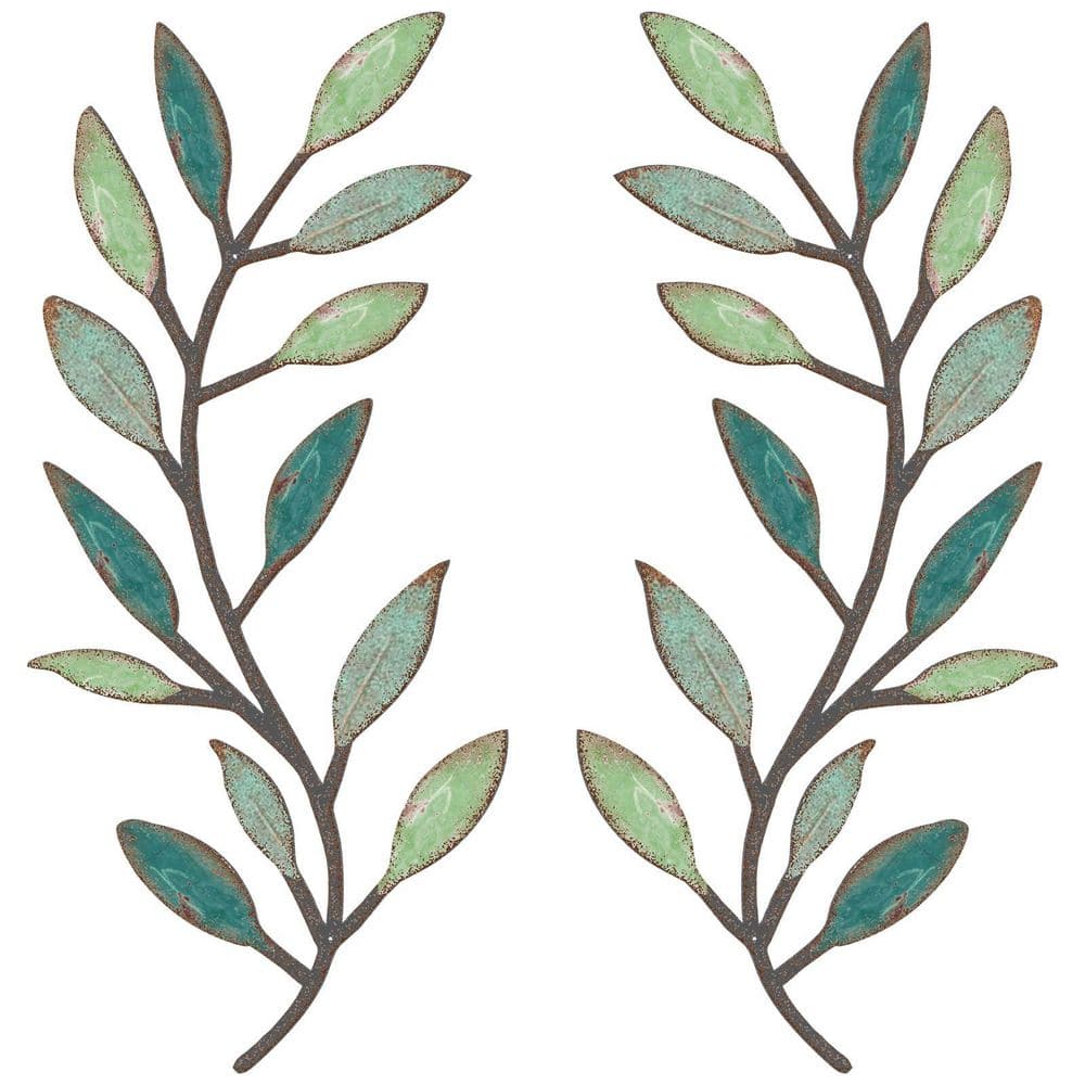 2-Piece Gradient Green Metal Tree Leaf Wall Decor Vine Olive Branch Leaf Wall Art Living Room, Hallway Wall Decor price history on PriceWatchPro