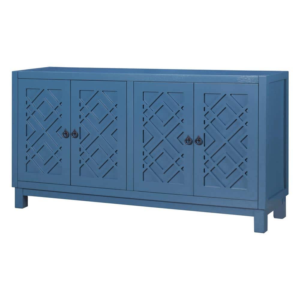 60 in. W x 15.7 in. D x 32 in. H Navy Blue Linen Cabinet with 4 Doors, Pull