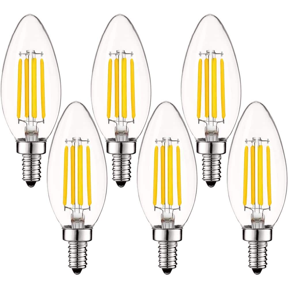 Clear Dimmable LED Candelabra Bulbs with E12 Base, 6-Pack