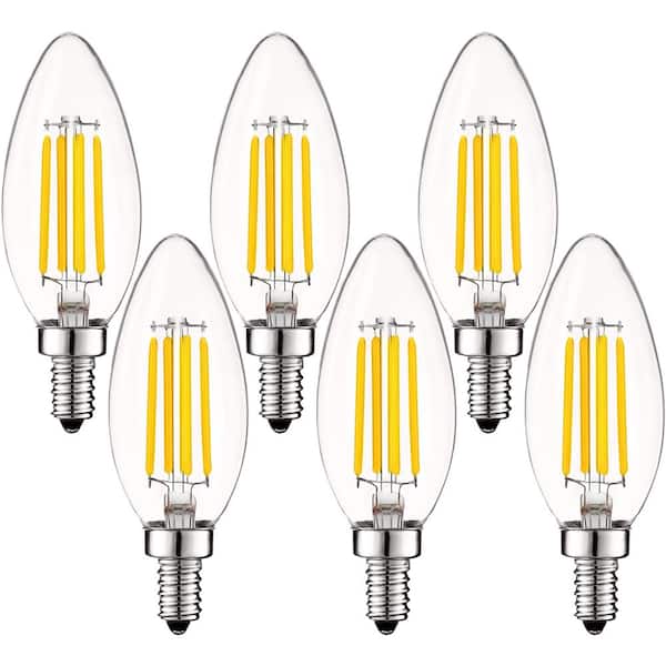 LUXRITE 60-Watt Equivalent B10 Dimmable LED Light Bulbs Clear Glass Filament 3000K Soft White (6-Pack) - The Home Depot