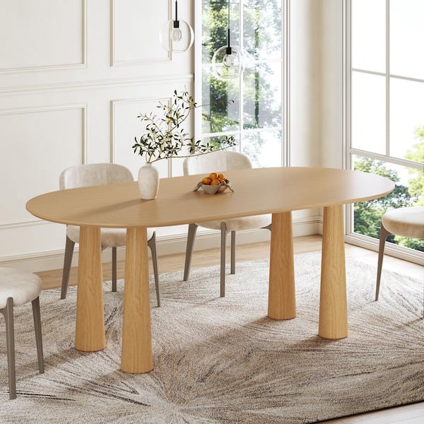 Lirago Oval Light Brown Solid Wood 67 in. Kitchen Tables 4-Legs Dining Table Seats 6