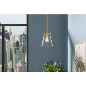 Weybrook 1-Light Satin Brass Standard Mini-Pendant with Clear Glass Shade