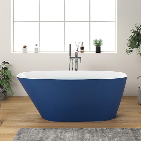 INSTER VELA 63 in. Modern Style Acrylic Single Slipper Freestanding Flatbottom Non-Whirlpool Soaking Bathtub in Blue