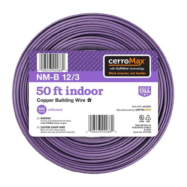 Cerrowire 50 ft. 12/3 Purple Solid CerroMax SLiPWire Copper NM-B Wire