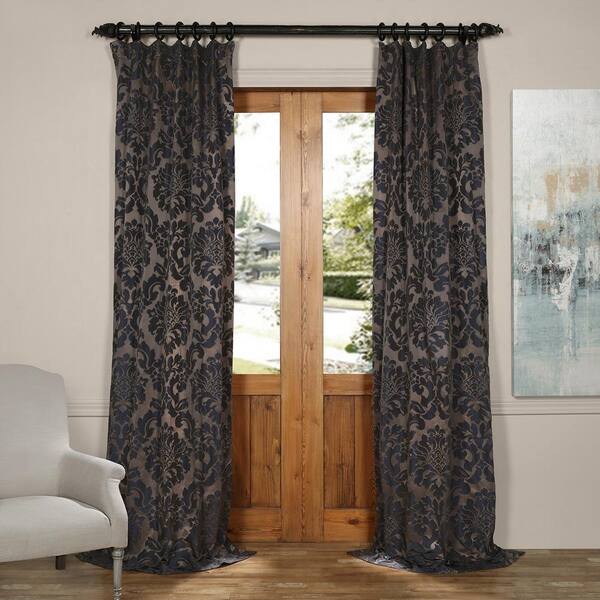Exclusive Fabrics & Furnishings Astoria Mercury Grey and Dark Sapphire Faux Silk Jacquard Curtain Panel - 50 in. W x 120 in. L