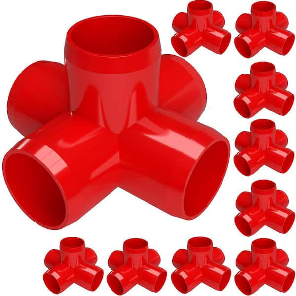 Formufit 1/2 in. Furniture Grade PVC 5-Way Cross in Red (10-Pack)