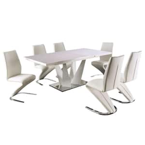 Zain 7-Pieces Rectangle Wood Top White Bar Table Set