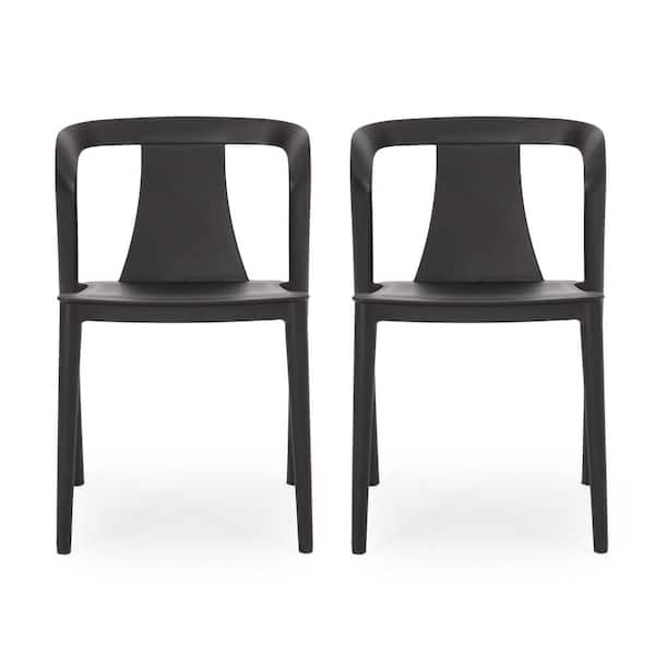 Noble House Orchid Black Stackable, Black Plastic Outdoor Dining Chairs