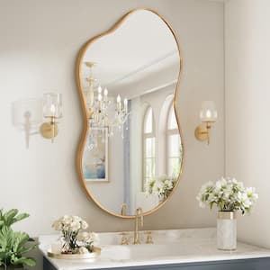 46 in. W. x 26 in. H Irregular Gold Aluminum Alloy Framed Wall Mirror Asymmetrical Wall Mirror