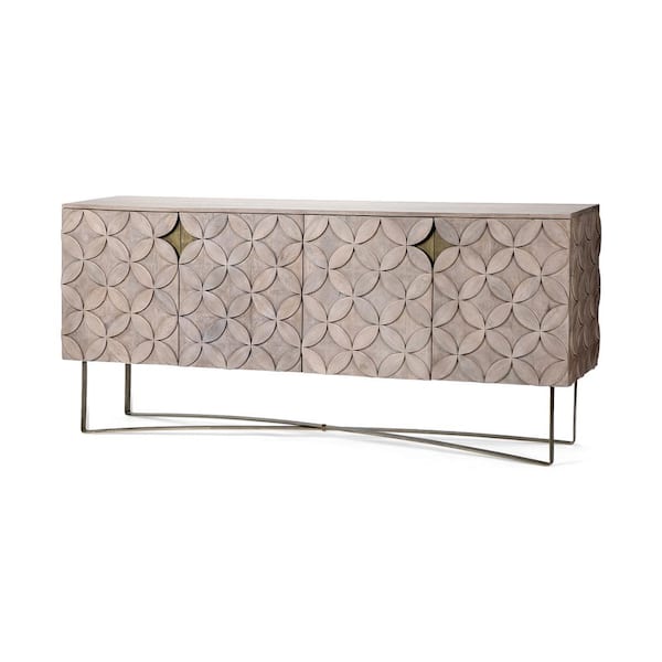 Excelsior I (72 x 18.3) Brown Solid Wood Gold Metal Base 4-Cabinet Door Sideboard