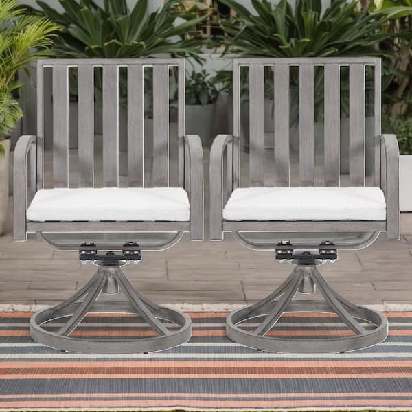 Unbranded Swivel Chairs (Set of 2) Aluminum Outdoor Dining Chairs with White Cushion Rocking Patio Furniture 360° Swivel Seating