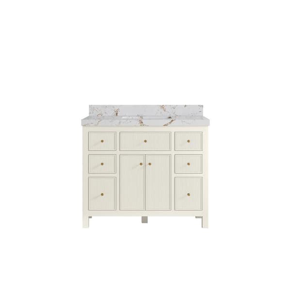 Willow Collections Sonoma 42 in. Single Sink Freestanding Alabaster Bath Vanity with Viola Gold Quartz Top Unassembled